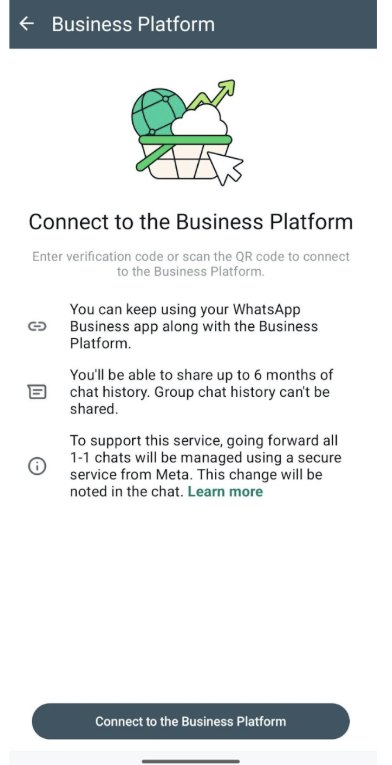 Layar Business Platform dengan tombol Connect to the Business Platform