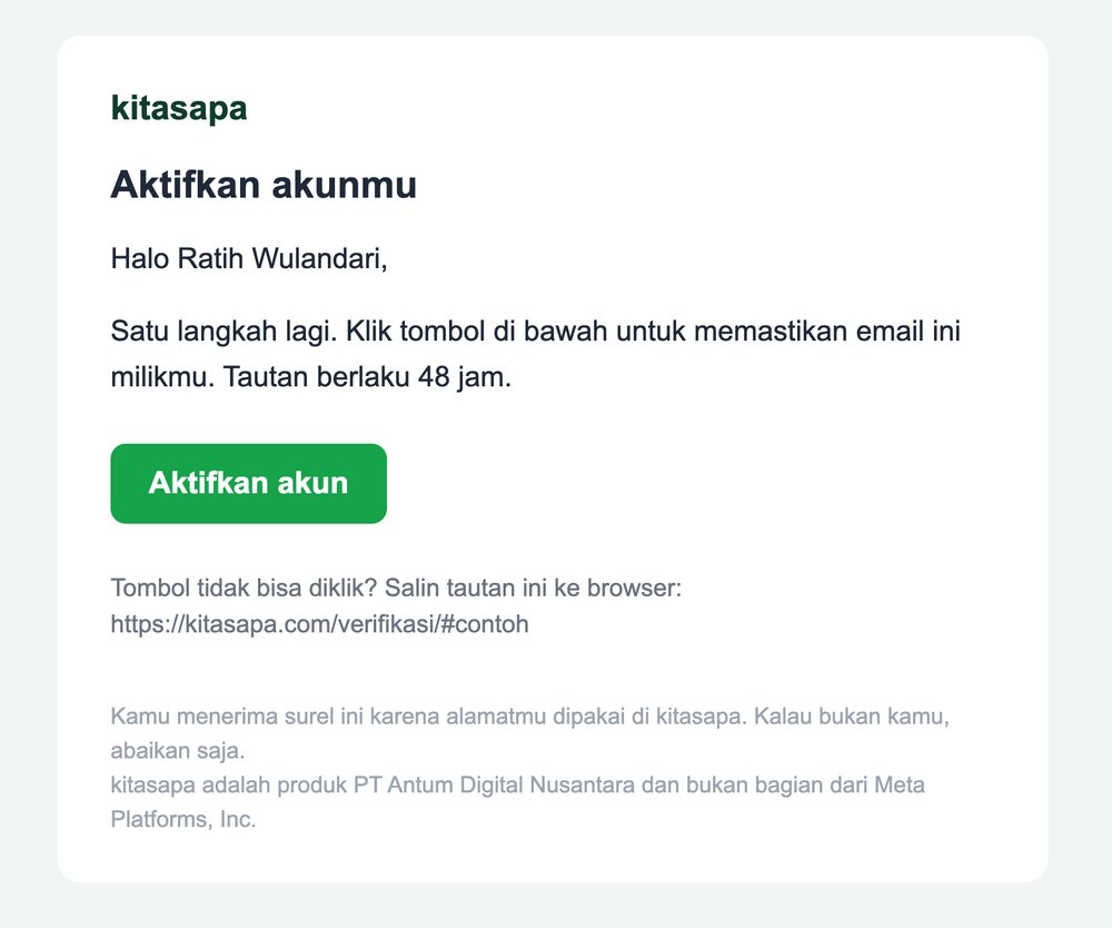 Email dari kitasapa: Aktifkan akunmu, dengan tombol Aktifkan akun